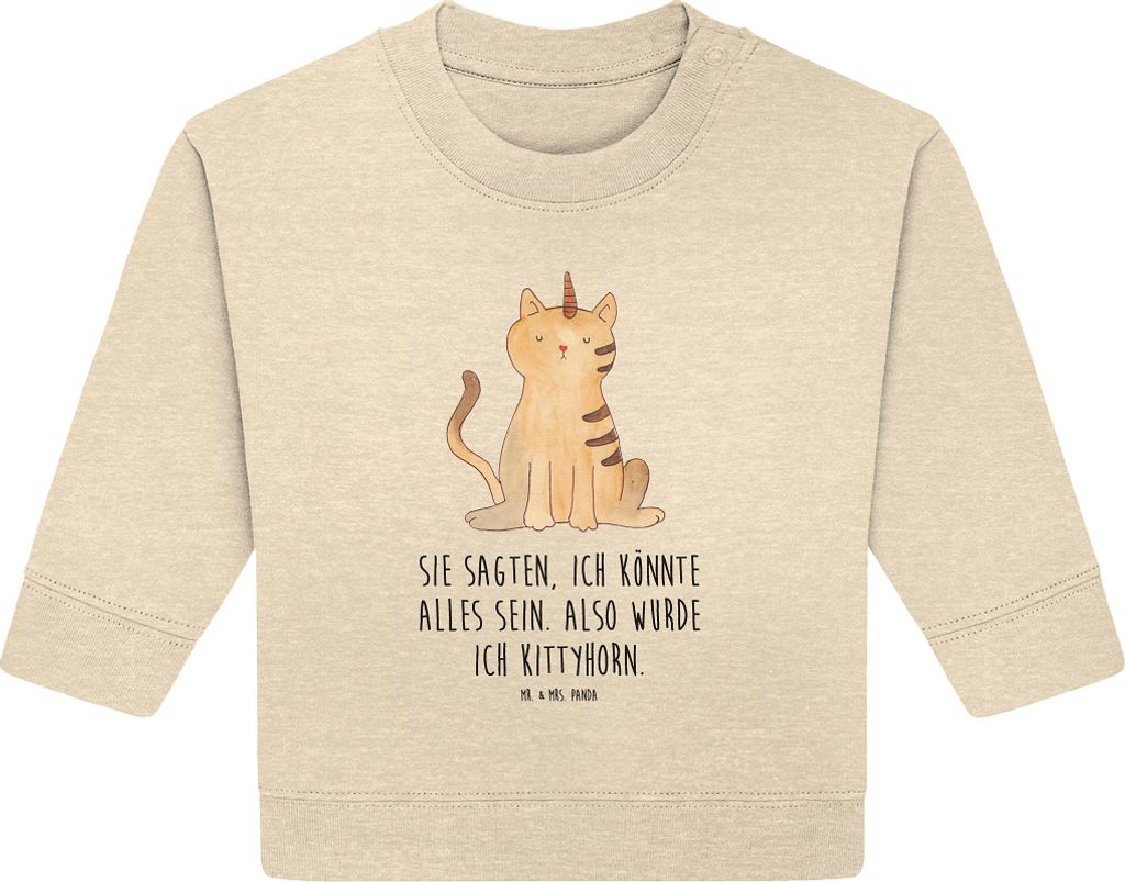Mr. & Mrs. Panda Organic Baby Pullover Einhorn Katze 6. - 12. Monat - Natural Raw - Geschenk, Bullover, Regenbogen, Mieze, Unicorn, Glitzer