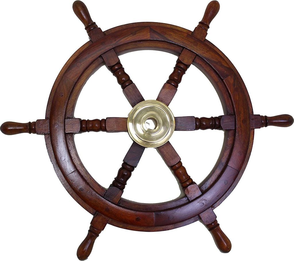 Maritimes Schiffssteuerrad aus Holz mit Messingnabe Durchmesser 30 cm