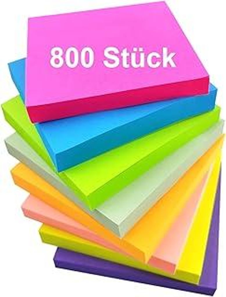 800 Stück Haftnotizen, Bunt Sticky Notes, 8 x 100 Blatt Haftnotizzettel, Selbstklebende Klebezettel für Markieren und Hervorheben von Seiten,Chec...