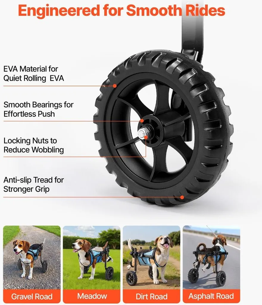 Carrozzina per cani per zampe posteriori, carrozzina per animali domestici regolabile a 2 ruote, carrozzina leggera per cani con ruote ammortizzanti, carrozzina di supporto alla mobilità per cani disabili o feriti fino a 10 kg, piccola - 6