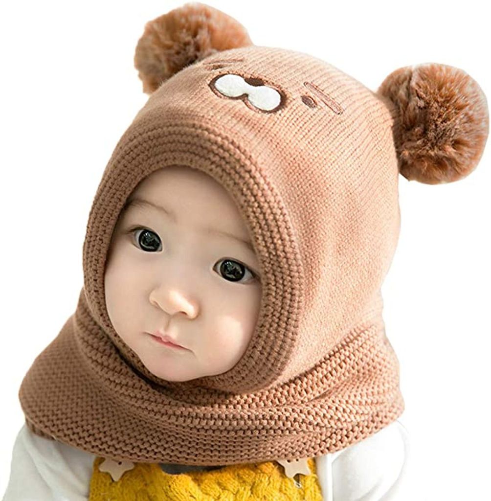 Baby schlupfmütze Warm Niedlich Bär Wintermütze Schalmütze Produktbild 