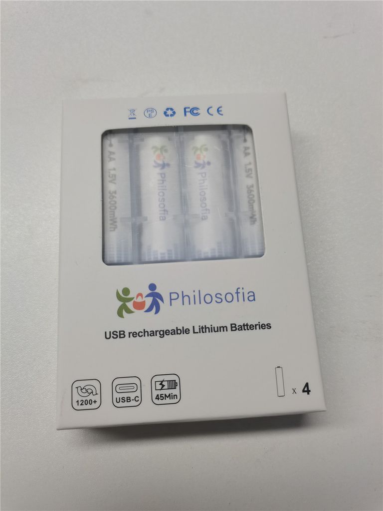 4X USB-AA Li-Ionen Akkus 3600mWh 1.5V inkl. 4er Typ-C Kabel Schnellladung in nur 45 Min. + Premium Akkubox in Originalverpackung