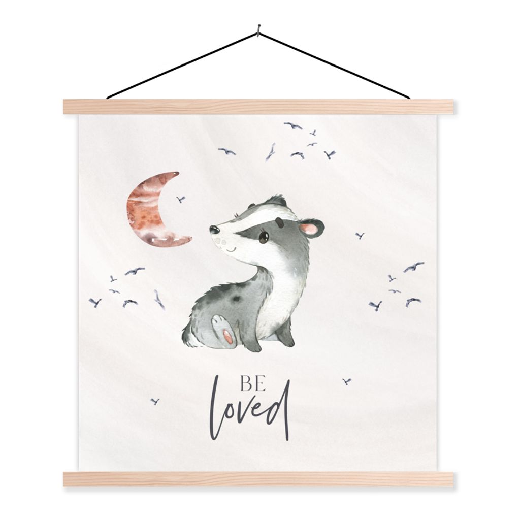 MuchoWow Textilposter Zitate - Geliebt werden - Sprichwörter - Kind - Jungen - Mädchen - Aquarell 40x40 cm mit holzfarbenen Rahmen - Posterleiste