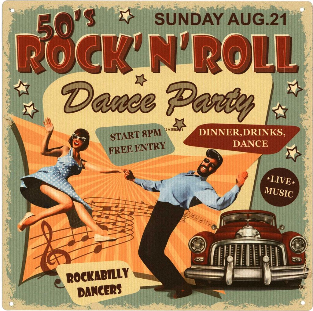 Moritz Deko Blechschild Rock'n'roll Dance Party Rockabilly Metallschild Retro Vintage-Design zur Dekoration Wanddekoration