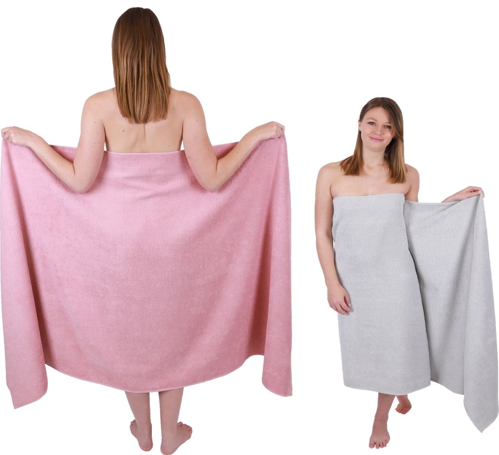 Betz 2 Stück XXL Badetücher 100 x 200 cm BERLIN Saunatücher 100% Baumwolle Farbe – lotus-silbergrau