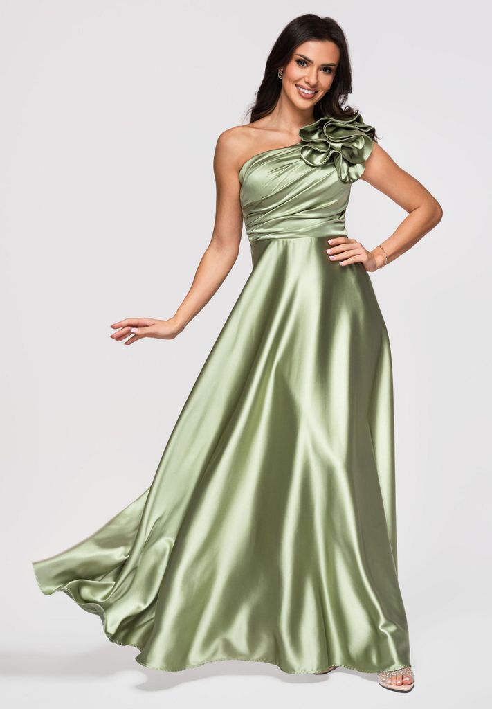 LARICA Abendkleid Maxi Asymmetrisch Glamour LA-OM-DLR362 sage L