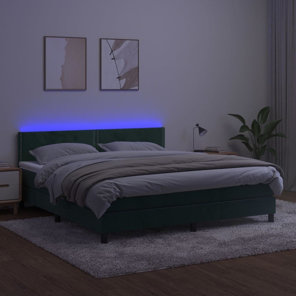 Maison Exclusive - Boxspringbett mit Matratze & LED Dunkelgrün 180x200 cm Samt