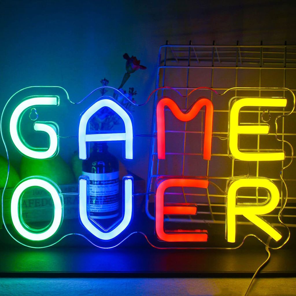 MODFU Game Over Neon Schild,Wand Spiel Led Schild,Game Neon Sign für Spielzone Party Zimmer Deko Shop Zuhause Küche Wanddekoration Bar Restaurant...