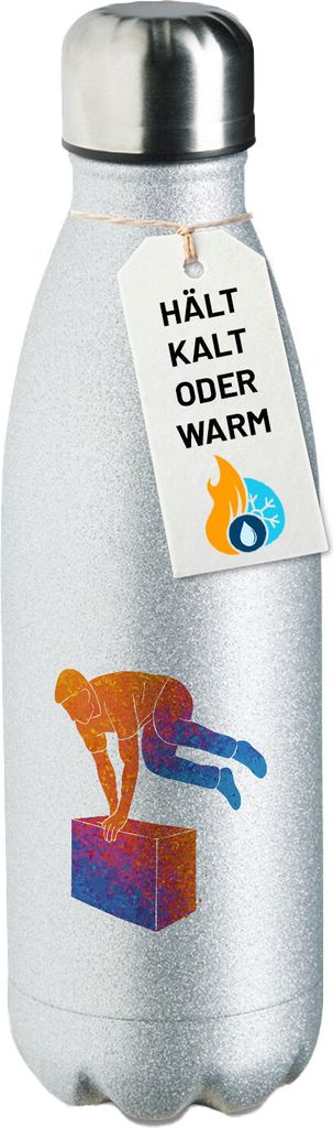 Huuraa Trinkflasche Parkour Freerunning bunte Silhouette 500ml Silver Edelstahl Wasserflasche Trinkflasche Geschenkidee