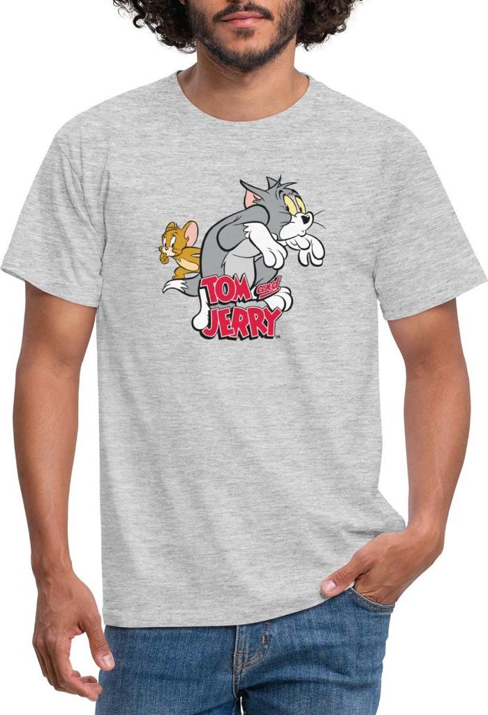 Spreadshirt Tom Und Jerry Auf Samtpfoten Männer T-Shirt, XXL, Grau meliert