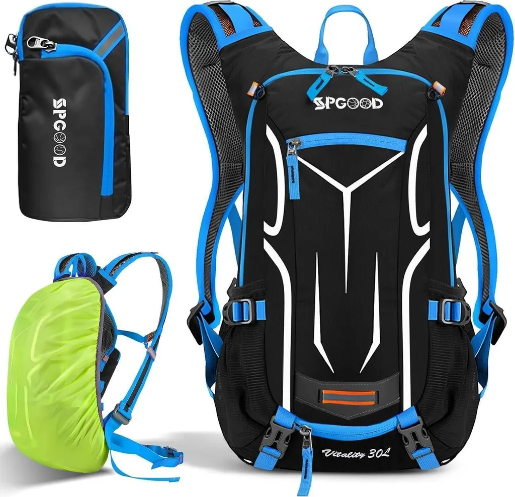 Sac à dos vélo 30 litres multifonction bleu MTB avec support casque