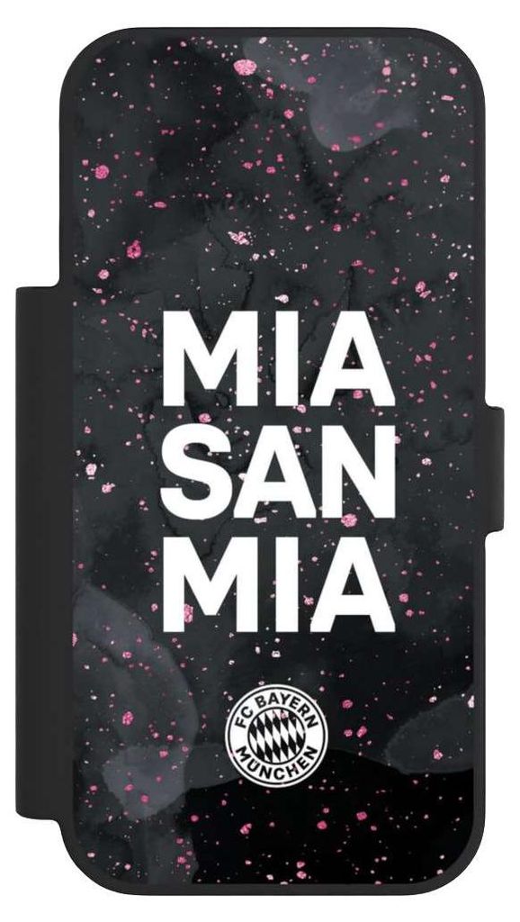 NIVOCASE Klapphülle für Apple iPhone 17 Pro Handyhülle aus Kunst Leder NIVOflip schwarz FC Bayern München Mia San Mia Girl Style