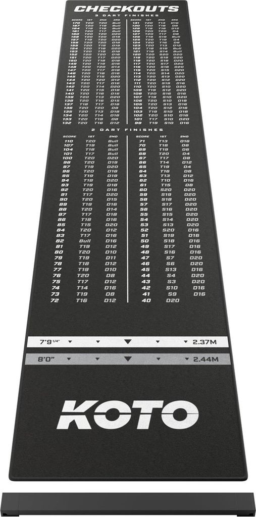 KOTO - Dartteppich Mit Oche Checkout Dartmatte Schwarz 285 x 60 cm, Score Indikator, Rutschfeste Dartmatte