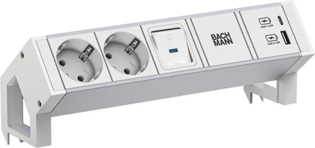 Bachmann Desk2 Alu Blanc 2Xcee7/3 Interrupteur et USB A/C 22W 0,2M