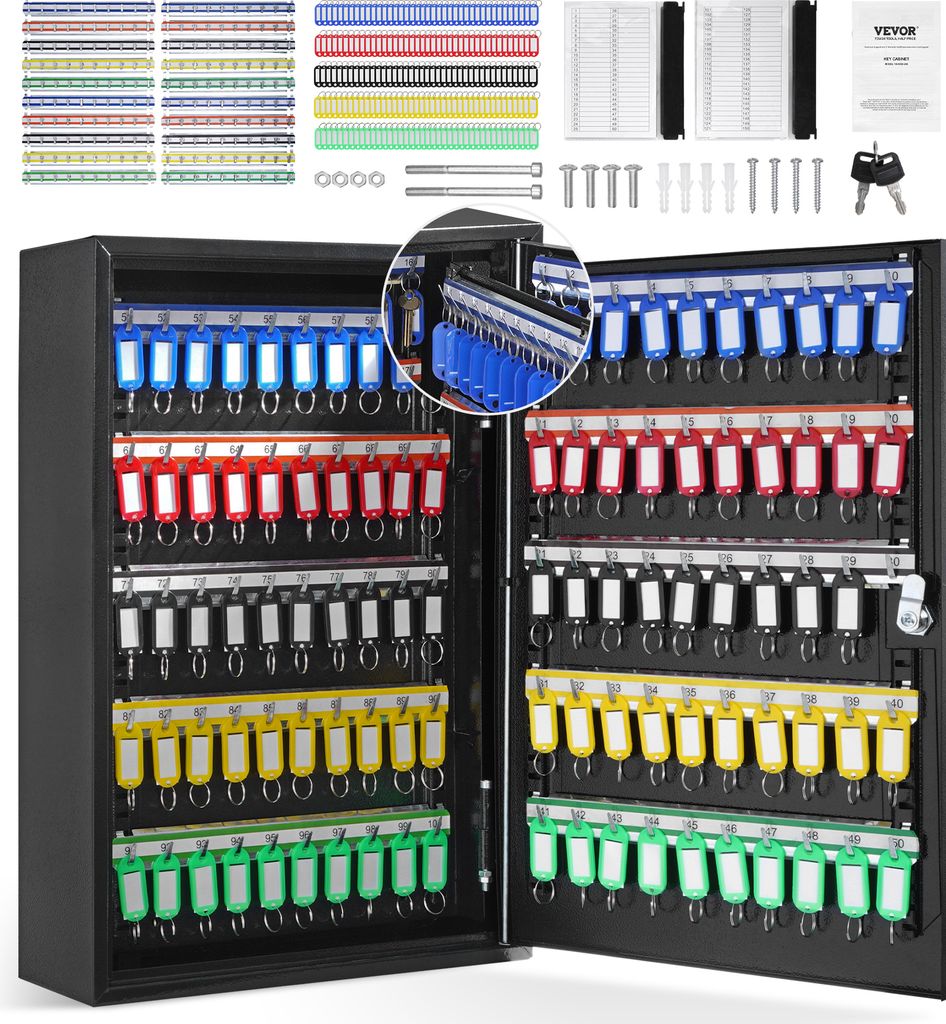 VEVOR Schlüsselschrank Schlüsselkasten 200 Schlüssel, Schwarz Schlüsselbox Schlüsseltresor Einstellbar, Abschließbarer Schlüsselschrank mit ...