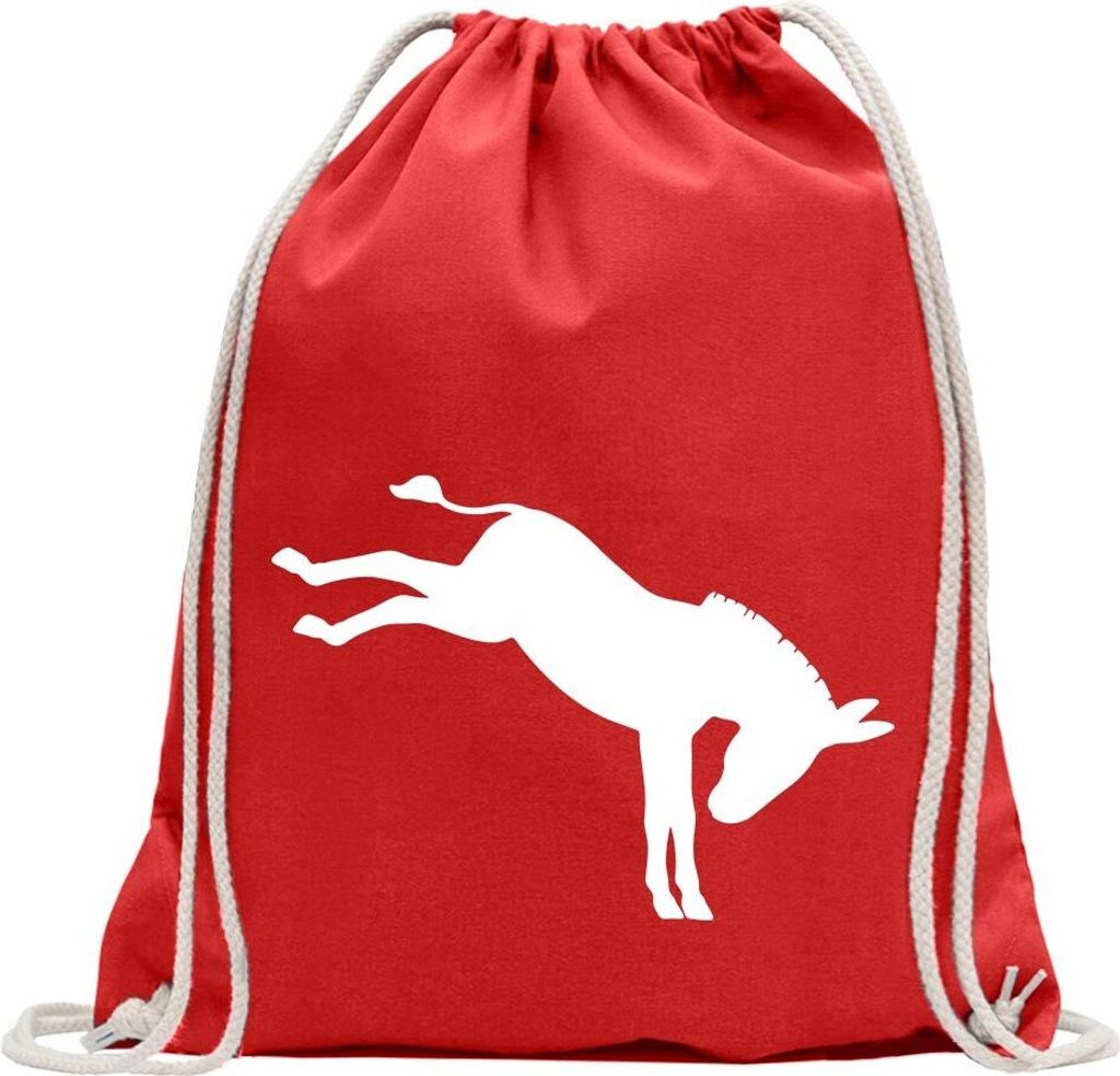 Kiwistar - Turnbeutel - rot - Esel - Motiv 3 - störrisch - Fun Rucksack Sport Beutel Gymsack Baumwolle mit Ziehgurt