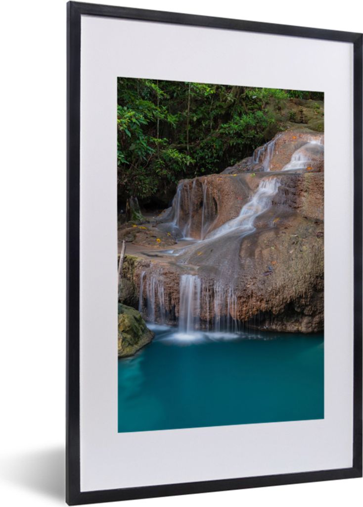 MuchoWow Gerahmtes Poster Wasserfall - Felsen - Landschaft 40x60 cm - Poster mit Schwarzem Bilderrahmen Wandposter Rahmen Foto Bilder - Poster in...