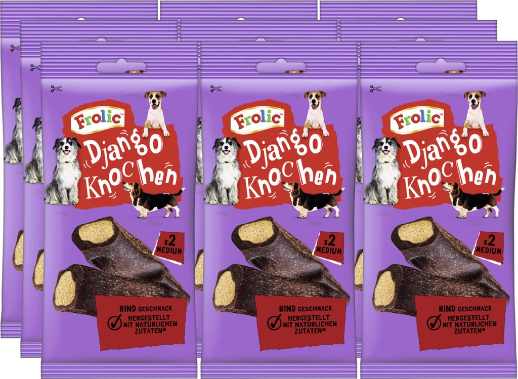 FROLIC Django Knochen Beutel für mittlere Hunde mit Rind 9 x 2 Stück