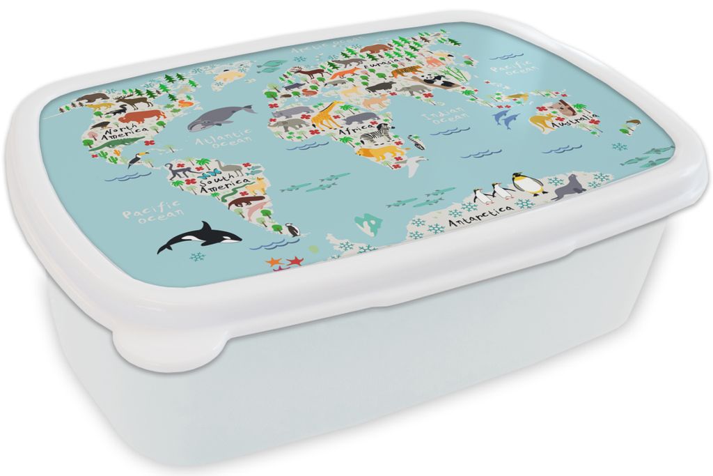 KitchenYeah Lunchbox Brotzeit Brotdose 17x11 cm Weltkarte - Kinder - Tiere - Blau - Orca - Wal Kinder Brotzeitdose - Lunch Box - Kinder - Sandwic...
