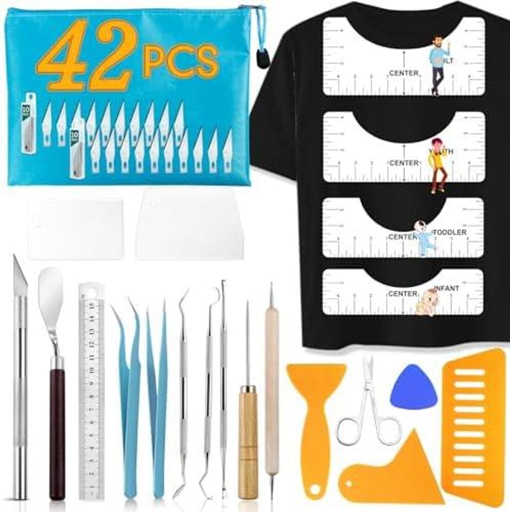 33pcs Vinyl Weeding Tools with T-Shirt Ruler Guide Craft Tools Set for DIY Heat Transfer Printing, Weeding Vinyl, Scrapbooking, Lettering, Cutting,...