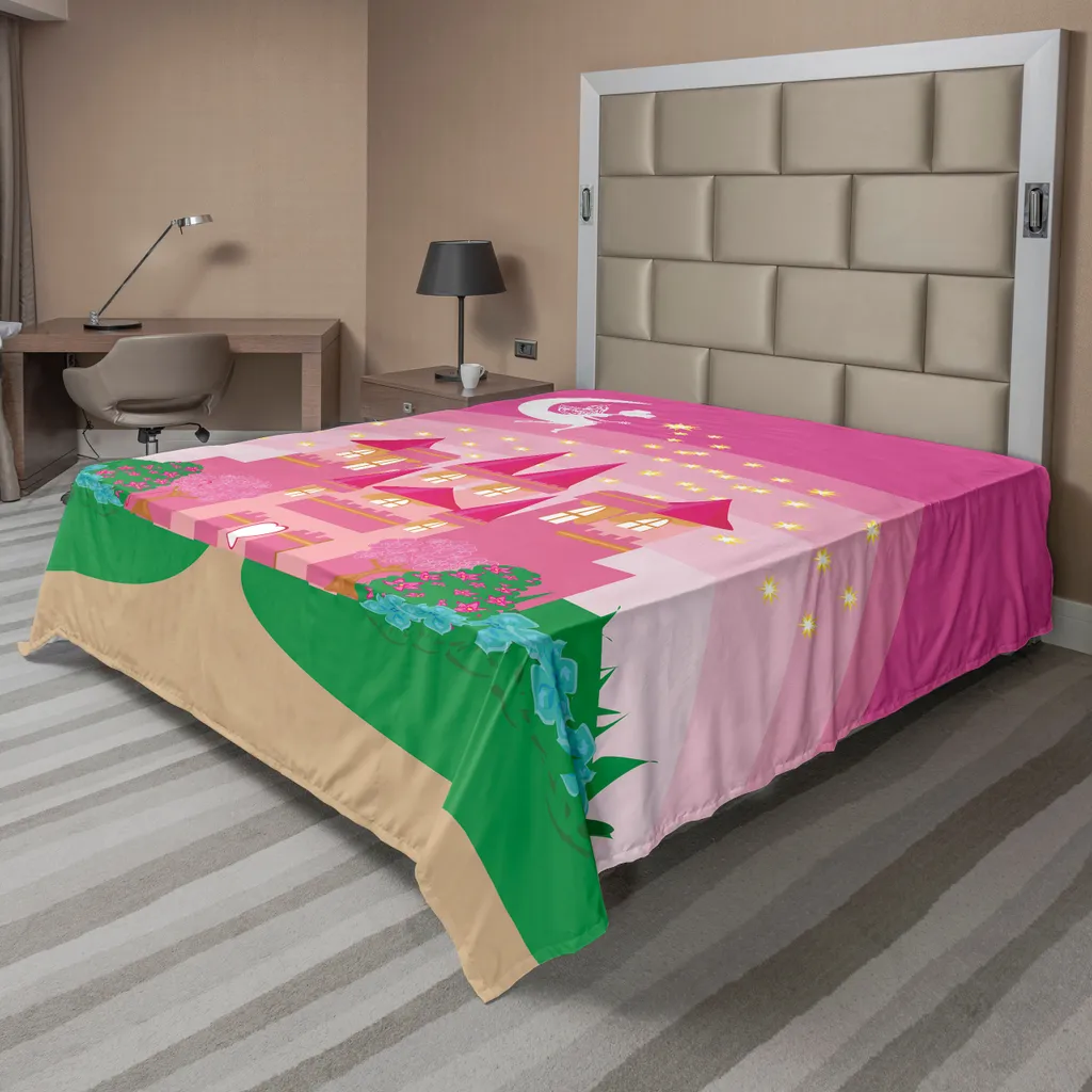 Drap Magique Doux 244x205cm Château Elfe Rose Vert | Décoration Fantaisie