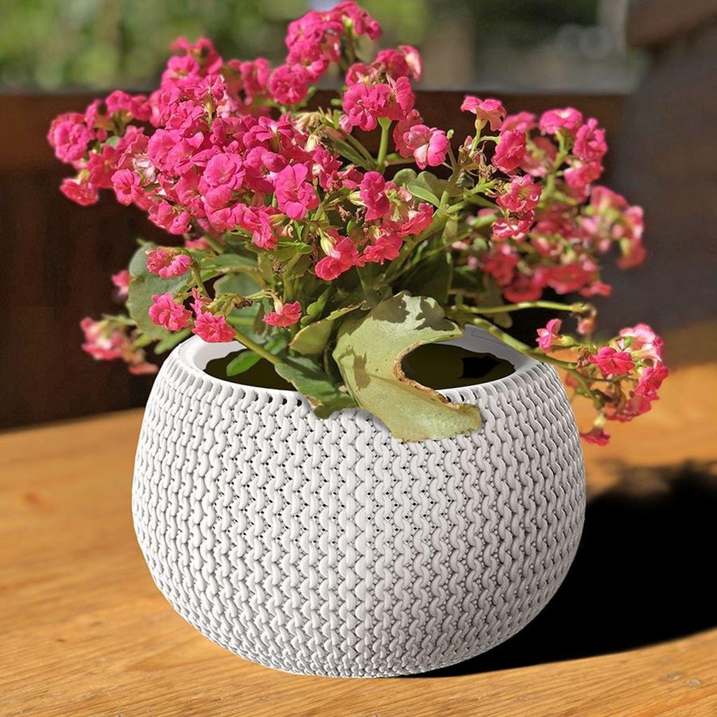 Blumentopf weiß Strickmuster Pflanztopf Pflanzkübel Produktbild 