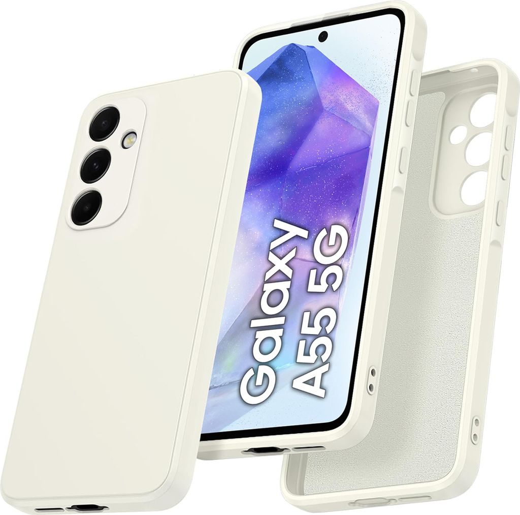 Hülle für Samsung Galaxy A55 Slim Liquid Silikon Gel Gummi Stoßfest Schutzhülle Cremefarben