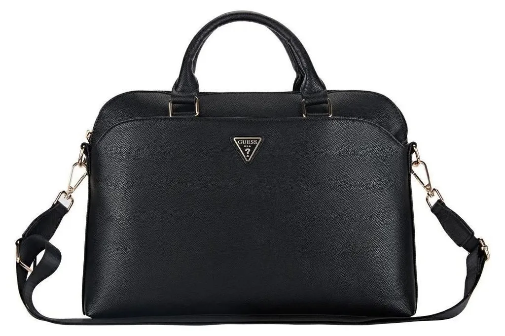 Guess Borsa Laptop 15 Pollici Grained Zipper Pocket Logo Nero