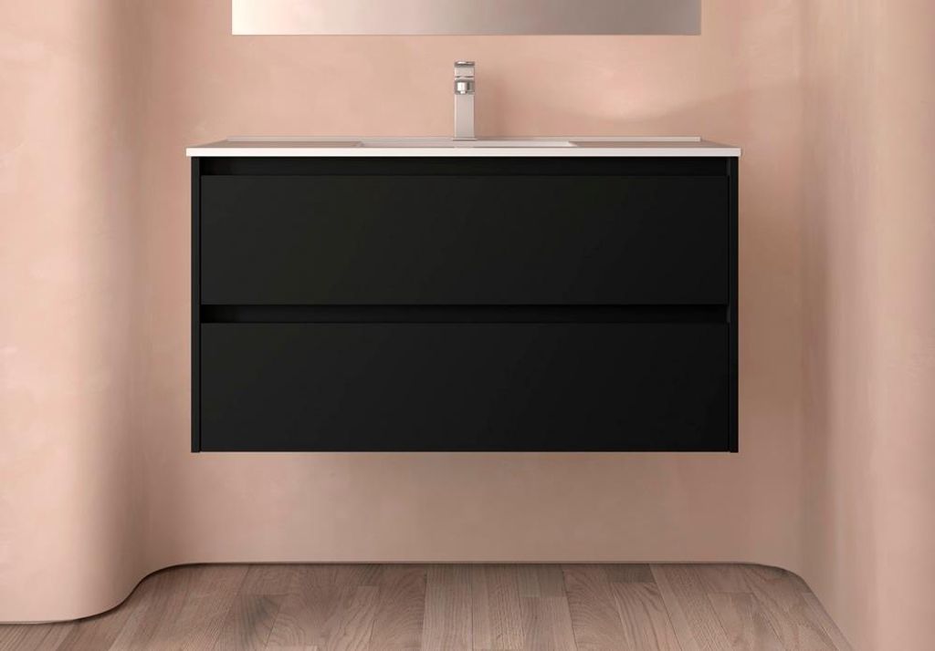 Noja Unterschrank 1000 2 Schubladen + Waschbecken Black Satin