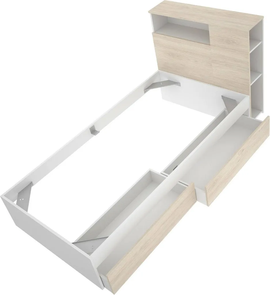 Lit simple 90x190 cm pour chambre enfant ou invité Asturno Chêne