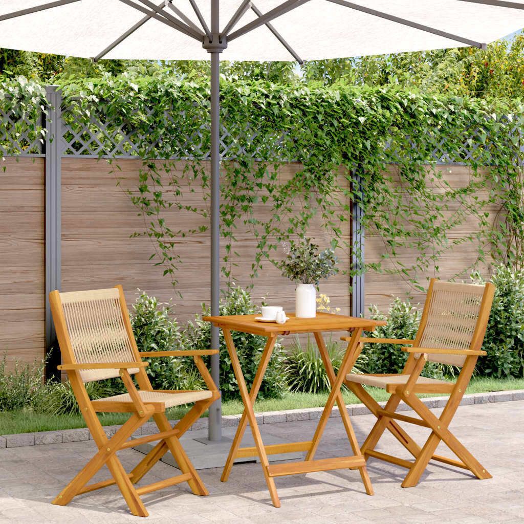 Eleganten-Stil 3-tlg. Bistro-Set Beige Polypropylen und Massivholz Sitzgarnitur Essgruppe Balkon DE917571