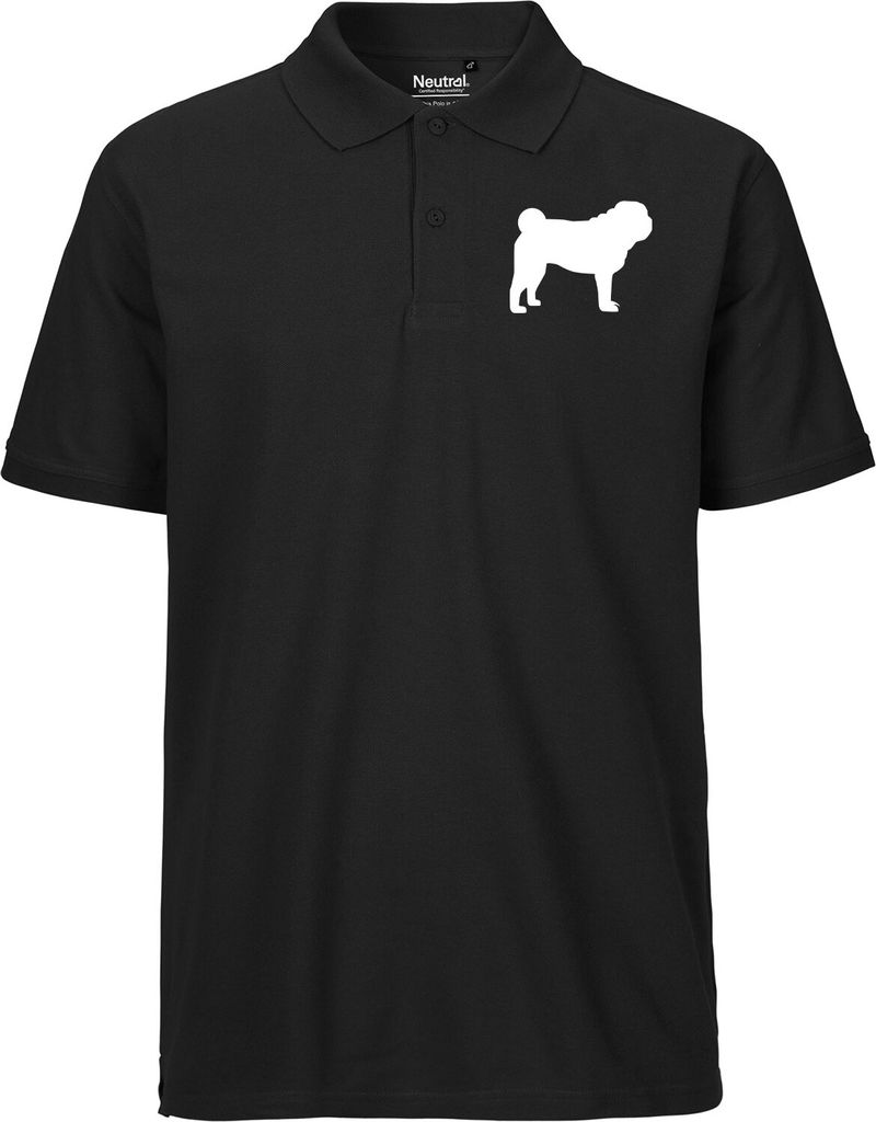Huuraa Herren Polo Shirt Mops Silhouette L Black Bio Baumwolle Fairtrade Poloshirt Geschenkidee