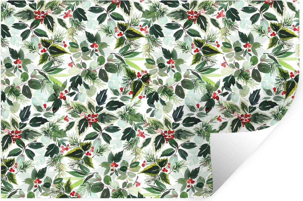MuchoWow Wandtattoo Wandsticker Wandaufkleber Aquarell - Grün - Weihnachten 90x60 cm Selbstklebend und Repositionierbar - Aufkleber