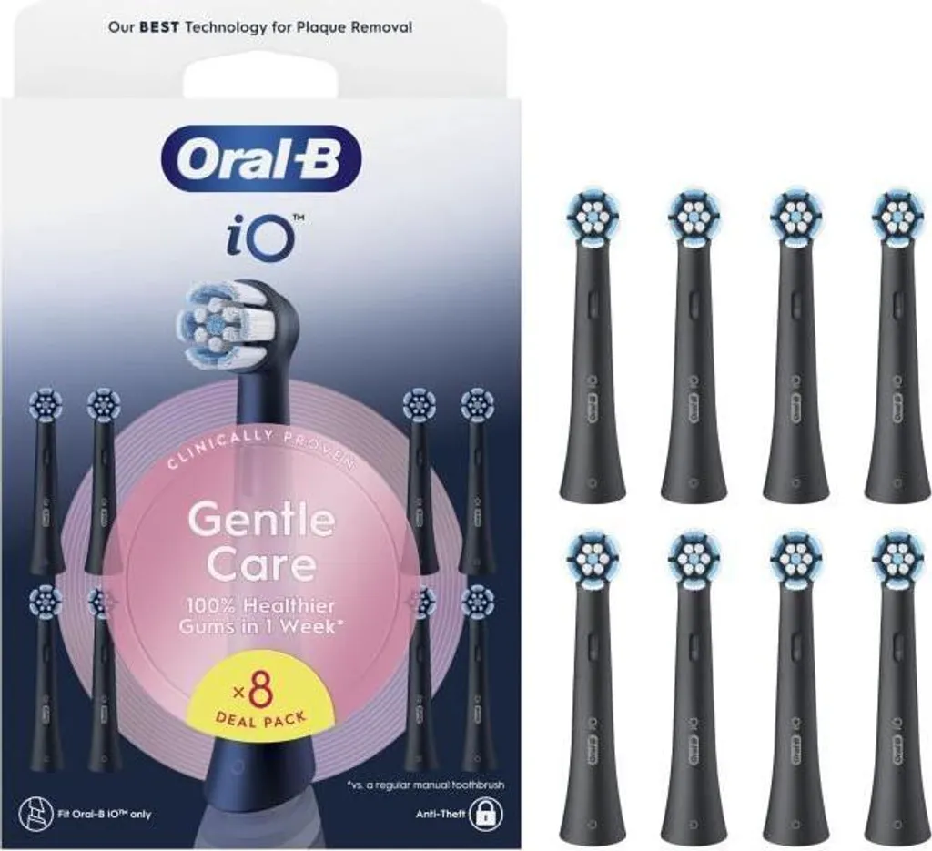Oral-B iO Gentle Care 8 Ricambi Neri | Pulizia Delicata e Profonda