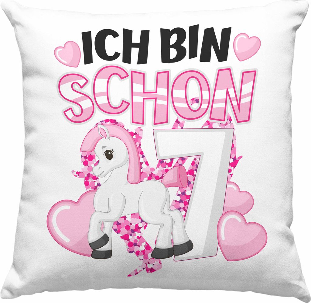 Trendation - 7. Geburtstag Mädchen Deko-Kissen mit Füllung 40x40 Pferde Reiterin 7er Geburtstag Tochter Geschenkidee Kindergeburtstag 7 Jahre Alt...