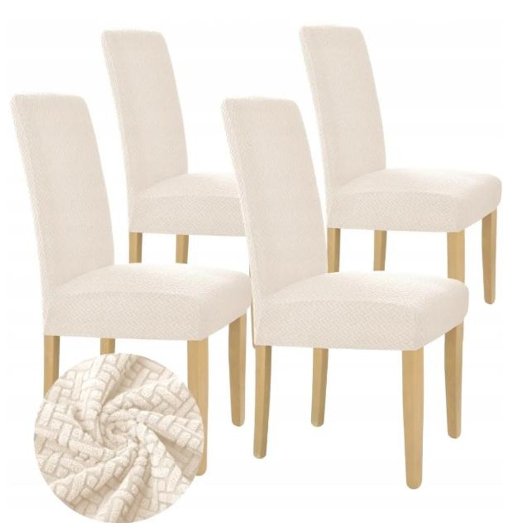 4 Stück Stuhlhussen - Creme Jacquard - Universeller Produktbild 