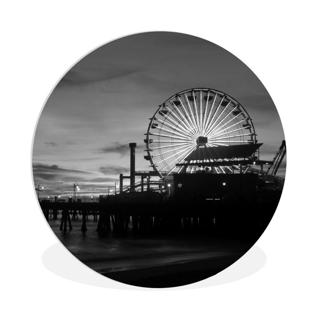 MuchoWow Rundes Wandbild - Runde Bilder Riesenrad - Los Angeles - Schwarz - Weiß Ø 90 cm Kreis Wanddekoration Kunststoff - Wandkreis - Wandschm...