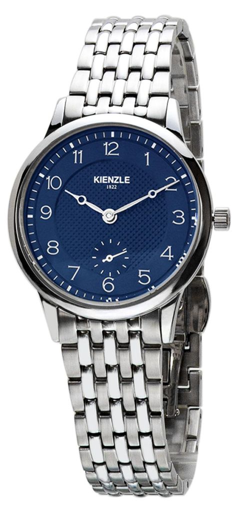 Kienzle Damenarmbanduhr 32 mm Edelstahl, Ronda 1069 Quarzwerk, kleine Sekunde, blau guillochiertes Zifferblatt, poliert, satiniertes Band, 5 ATM