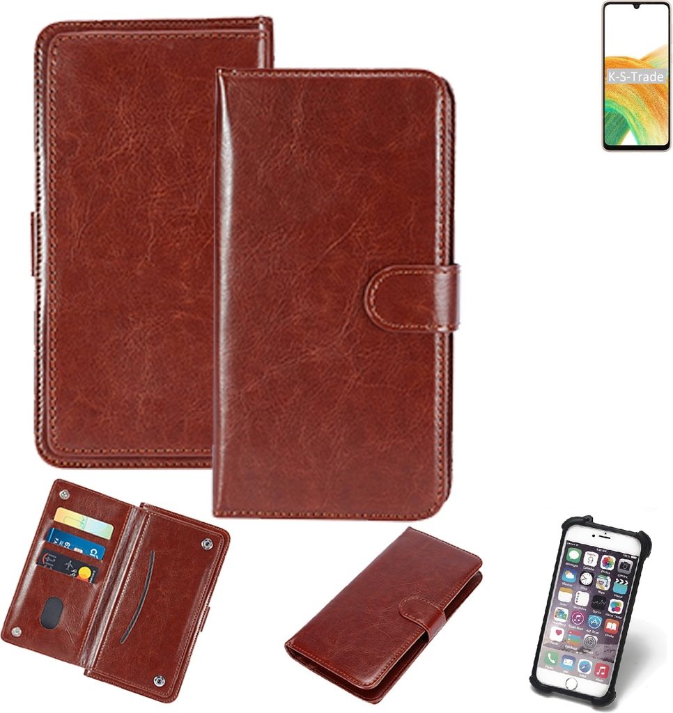 K-S-Trade 360° Hülle kompatibel mit Samsung Galaxy A33 5G braun Kunstleder Case BookCase WalletCase Kunstlederederhülle Handyhülle, Rundumschutz
