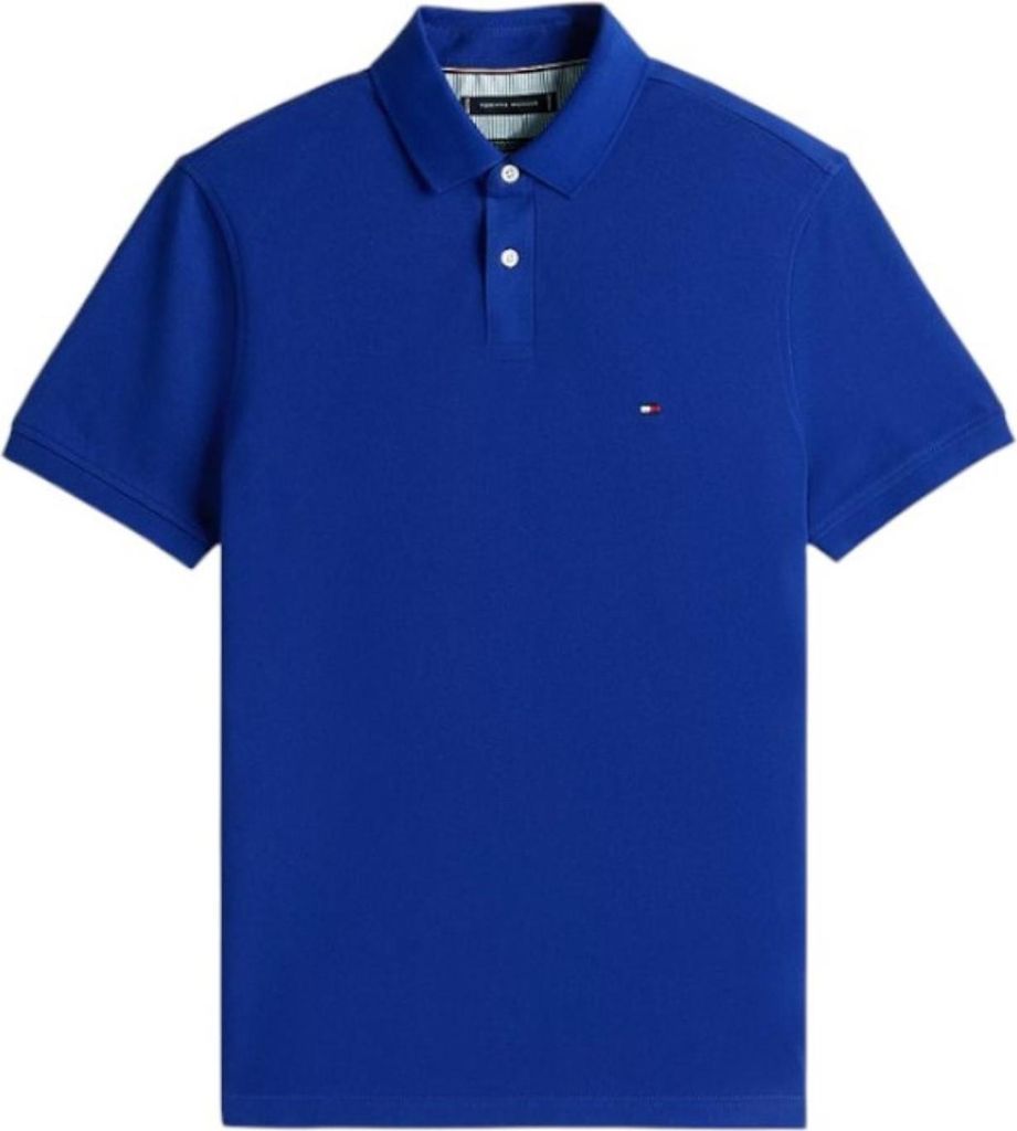 Tommy Hilfiger Polo kobaltblau einfarbig normale Passform Baumwolle