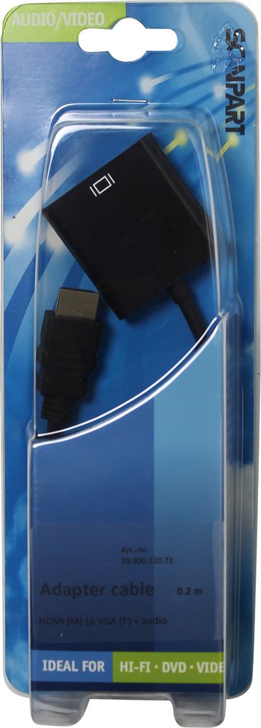 SCANPART 3990022073, 0,2 m, HDMI Typ A (Standard), VGA (D-Sub) + 3.5mm, Männlich, Weiblich, Gerade