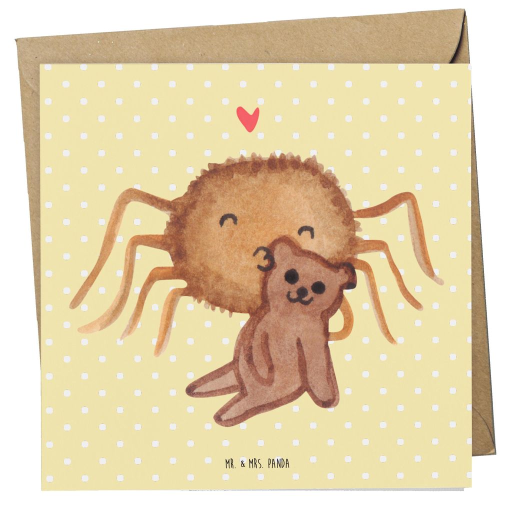 Mr. & Mrs. Panda Glückwunschkarte Spinne Agathe Teddy - Gelb Pastell - Geschenk, Dankeschön, faltkarte, Verliebt, Freundschaft, Grußkarte, Mitei...