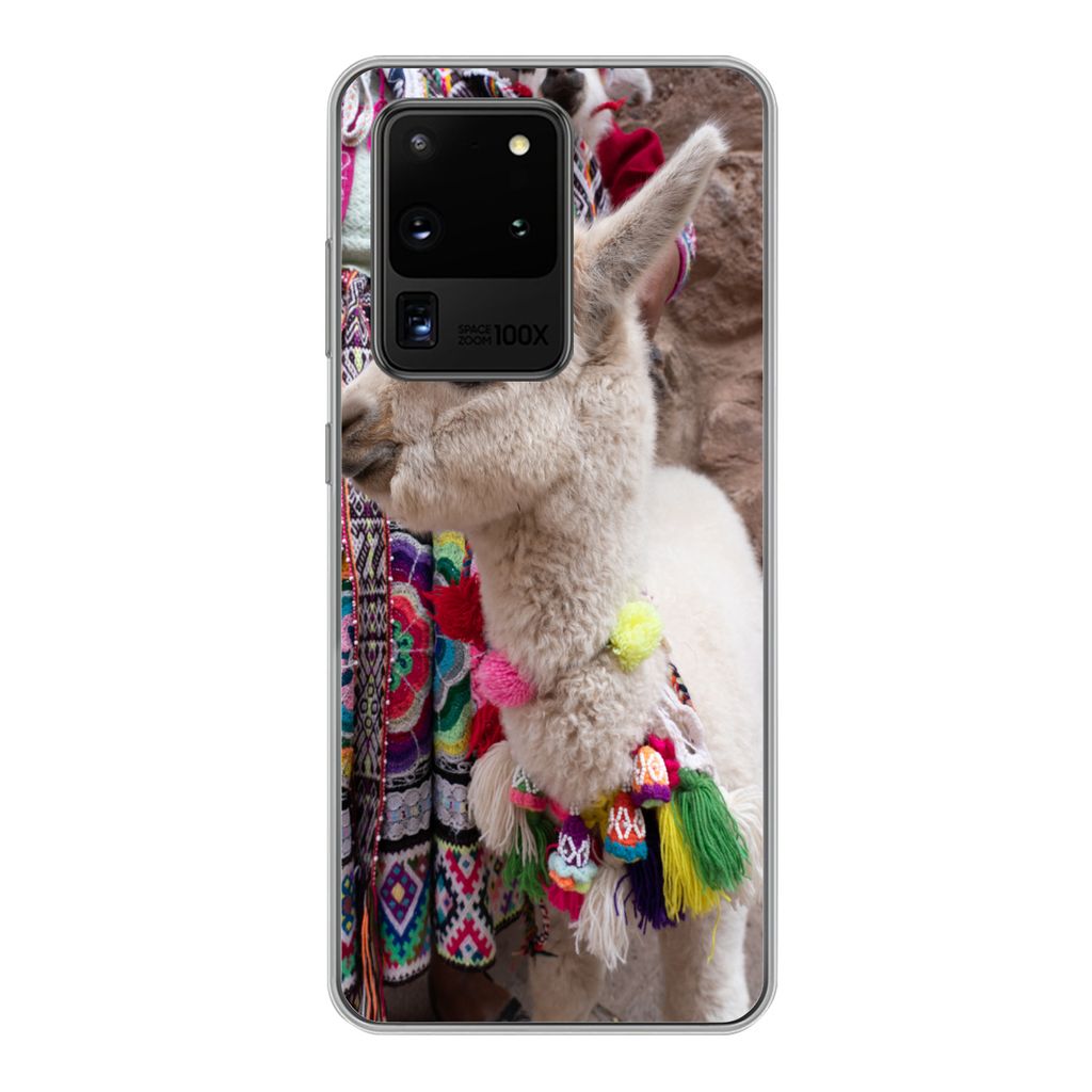 MuchoWow Handyhülle Schutzhülle Hülle für Samsung Galaxy S20 Ultra Alpaka - Halskette - Farben Silikon Softcase Handy Hülle - Karteninhaber