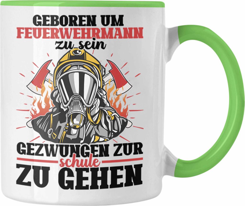 Trendation - Feuerwehr Tasse Sohn Jungs Geschenke Zubehör Lustig Kinder Geburtstag Gezwungen Zur Schule (Grün)