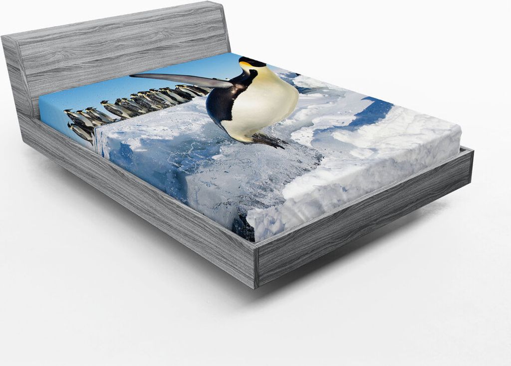 ABAKUHAUS Pinguin Spannbetttuch, Penguins Pole Wildlife Schwimmen Fliegen Tanzen Familien Eisberge der Antarktis, 150 x 190 cm, Mehrfarbig
