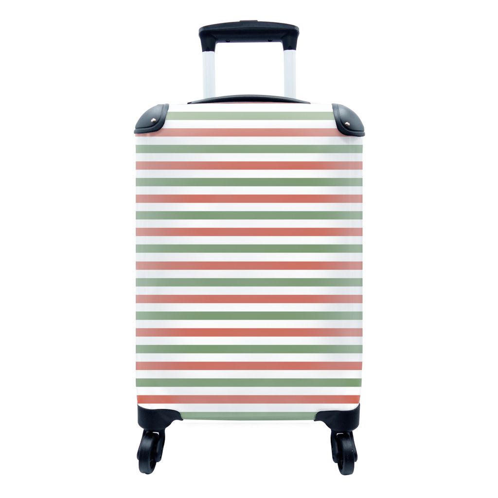 MuchoWow Koffer Handgepäck Trolley Rollkoffer Kleine Reisekoffer mit 4 Rollen - Rot - Grün - Gestreift - Gemustert - Cabin Size < 55x40x23 cm &...