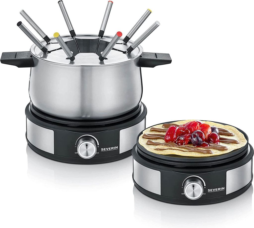 Severin Fondue-Crêpes-Kombi FO 2471: Edelstahl, schwarz, Produktbild 