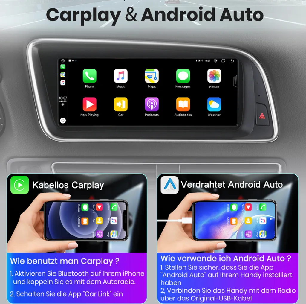 Navigation GPS Audi Q5 2009-2016 Android avec CarPlay et Bluetooth 5.0 - 7