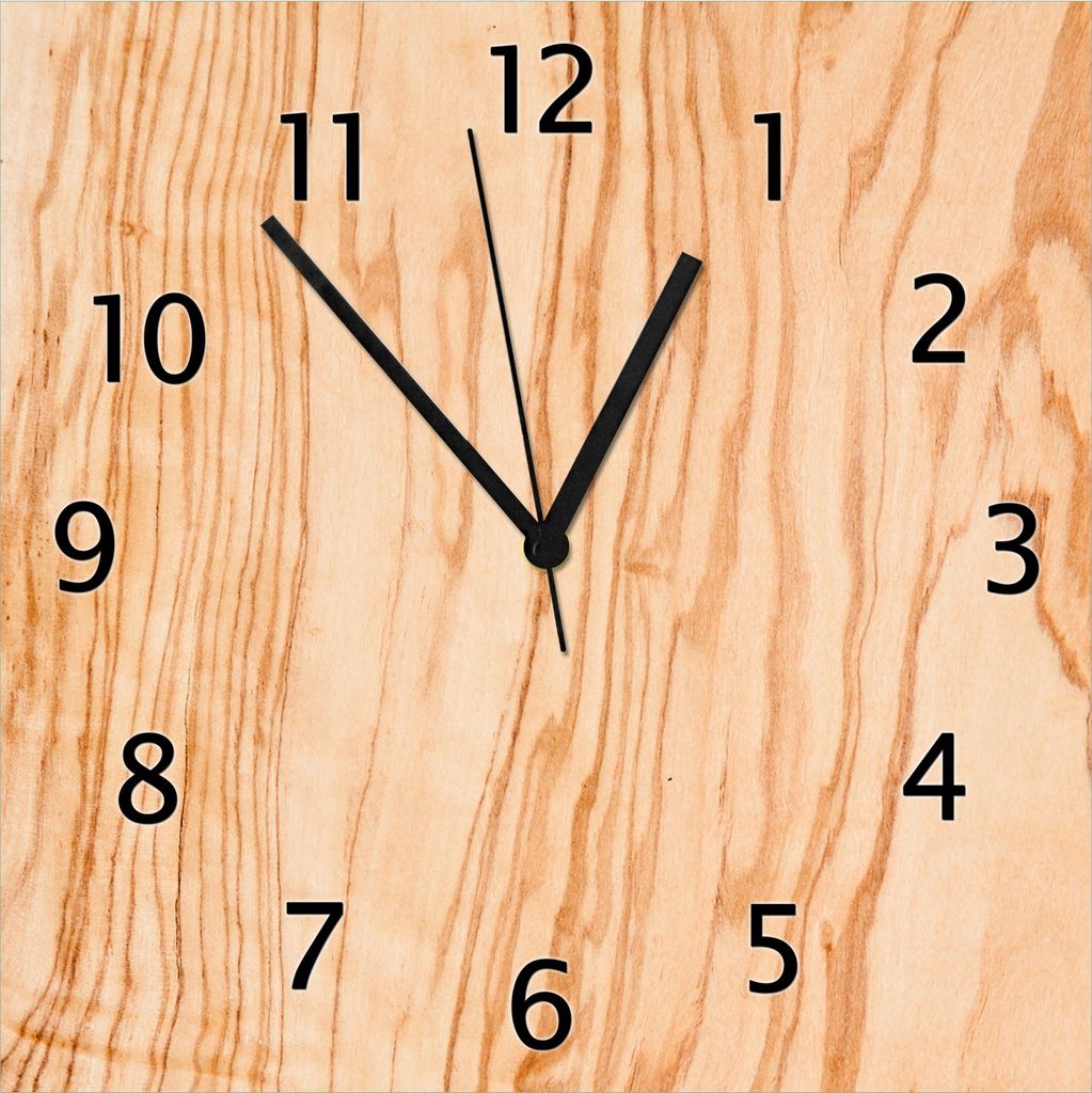 Wallario Design Wanduhr Holzmuster - Oberfläche mit Holzmaserung VI aus Echtglas, Größe 30 x 30 cm