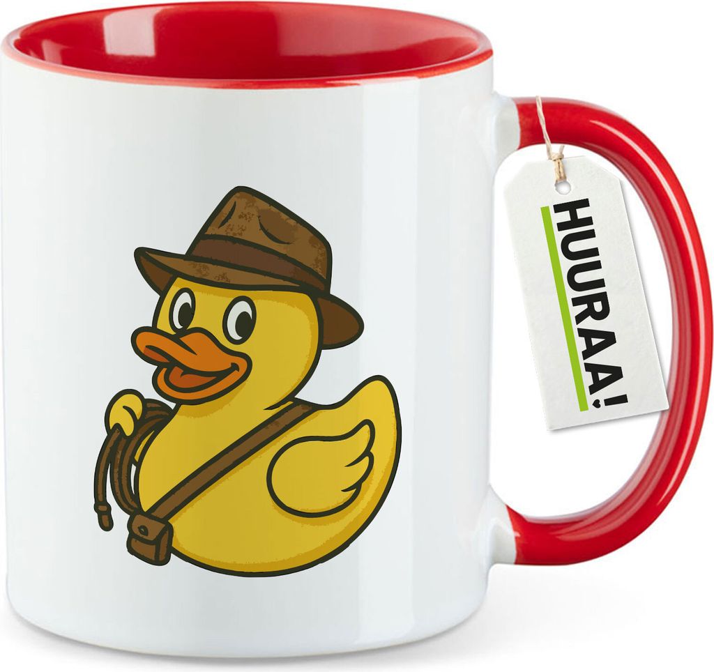 Huuraa Kaffeetasse Quietscheente Abenteurer Gummiente Entdecker 330ml Rot Keramik Kaffeebecher Geschenkidee